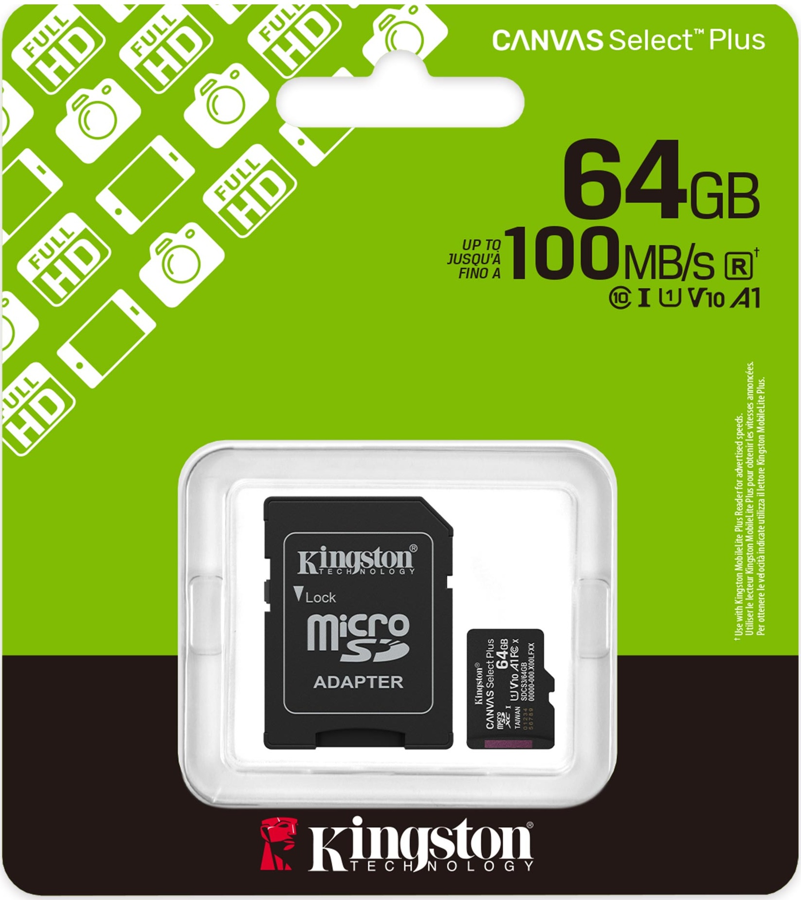 KINGSTON CANVAS SELECT PLUS MICRO SD 64GB 100MB/S CLASE 10 A1